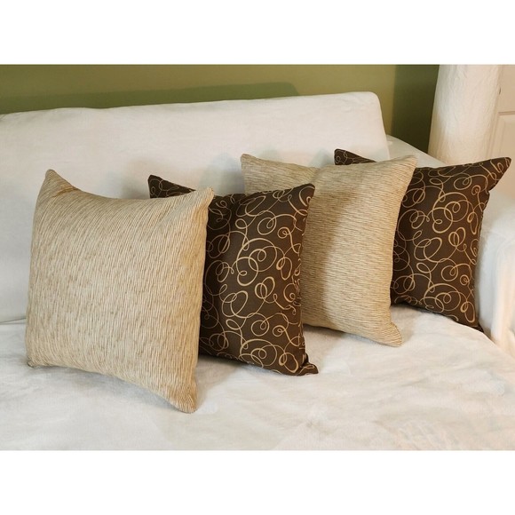 Mill Creek Throw Pillow Covers Brown Geometric Swirls 20x20 Zippered Pair NEW - Picture 12 of 15